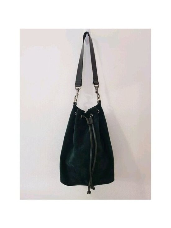 Johnny Was Rosella Italian Suede Nucket Drawstring Bag Green